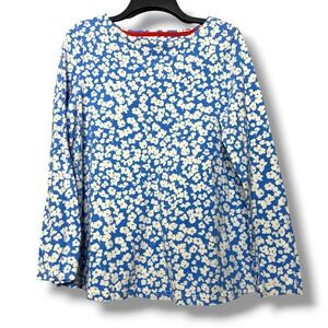 Joules Harbour Print Navy Ditsy Border Long‎ Sleeve Top Size Uk 16